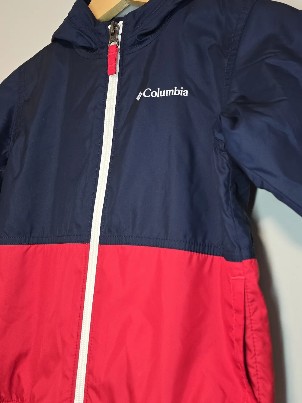 Columbia Kids' Navy and Red Hooded Lined Windbreaker.